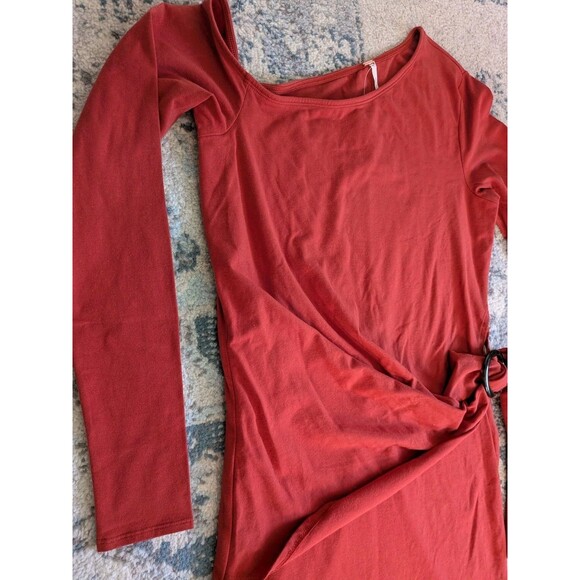 Free People Frankie Asymmetric Dress Long Sleeve Sz Large Burnt Orange NWT - Picture 3 of 10